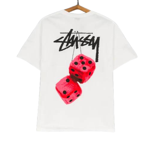 Stussy Fuzzy Dice White Tee