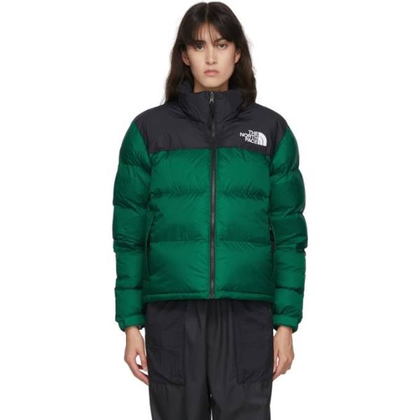 Green and black north face puffer best sale